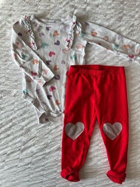 Okie Dokie Toddler Girls Heart Outfit Set Long Sleeved Onesie Cropped Leggings